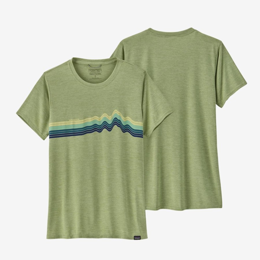 Bekleidung Patagonia Hemden & T-Shirts | W'S Cap Cool Daily Graphic Shirt Ridge Rise Stripe: Salvia Green X-Dye