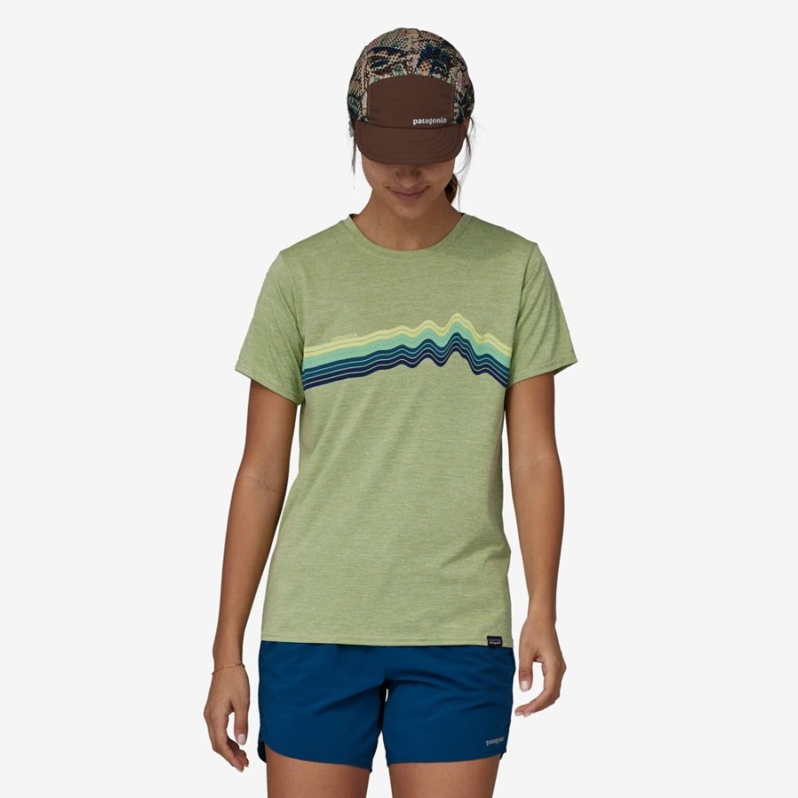 Bekleidung Patagonia Hemden & T-Shirts | W'S Cap Cool Daily Graphic Shirt Ridge Rise Stripe: Salvia Green X-Dye