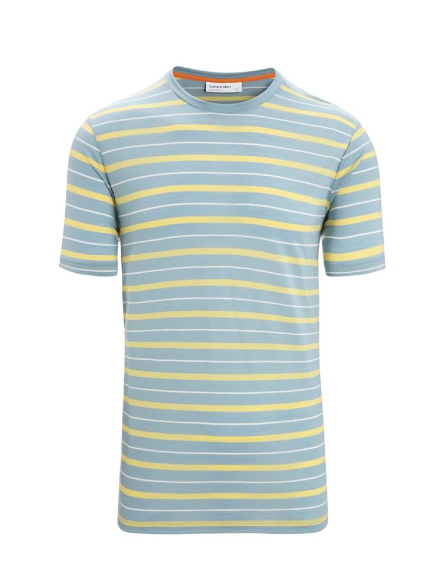 Bekleidung Icebreaker Hemden & T-Shirts | Men Wave Ss Tee Stripe Astral Blue/Summer/