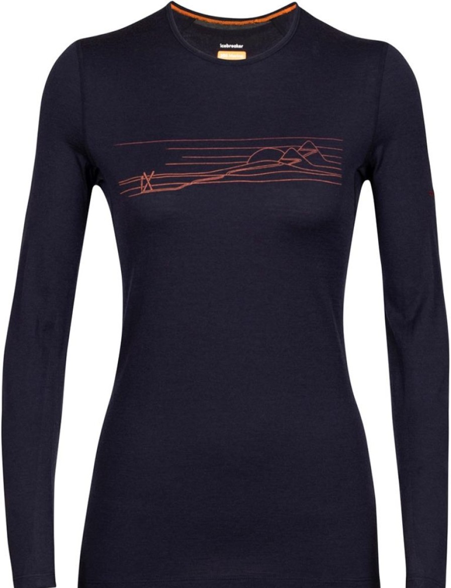 Bekleidung Icebreaker Funktionswasche | Women 200 Oasis Ls Crewe Ski Stripes - Midnight Navy