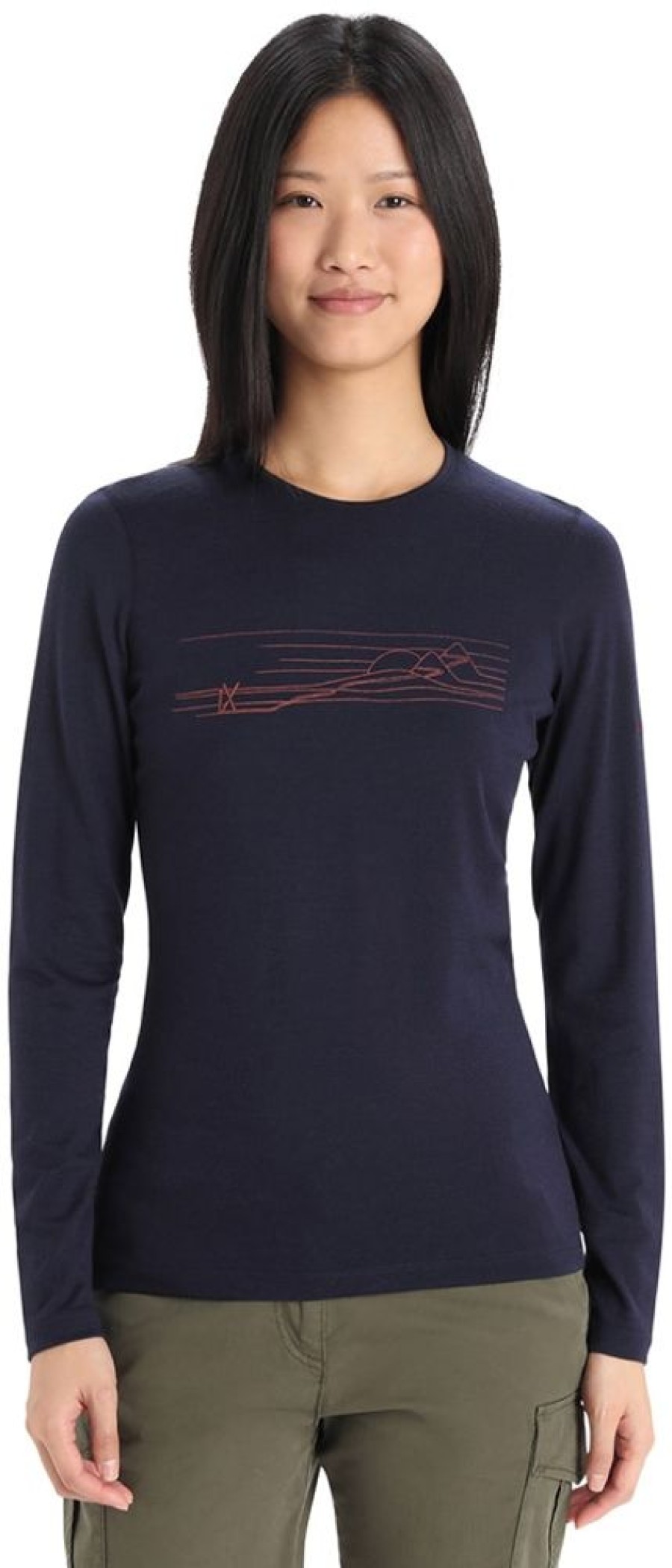 Bekleidung Icebreaker Funktionswasche | Women 200 Oasis Ls Crewe Ski Stripes - Midnight Navy