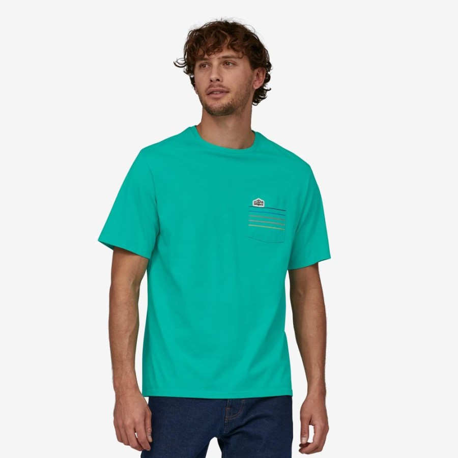 Bekleidung Patagonia Hemden & T-Shirts | M'S Line Logo Ridge Stripe Organic Pocket T-Shirt Fresh Teal