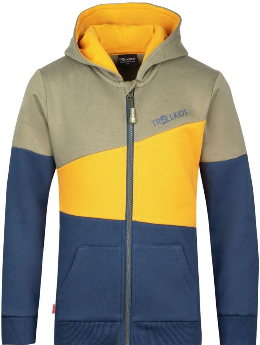 Bekleidung Trollkids Pullover & Hoodies | Kids Alesund Sweater - Moss/Blue/Yellow